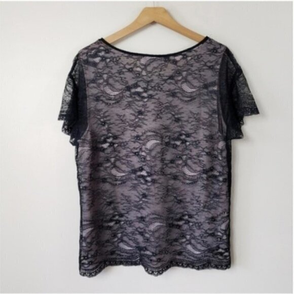 Ann Taylor LOFT | Black Lace Short Sleeve Blouse Size Large - Picture 4 of 4